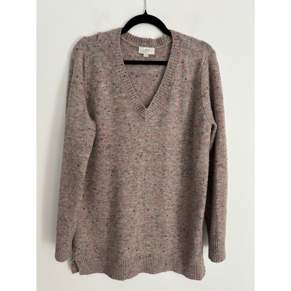 LOFT Outlet Womens V-Neck Soft Confetti Flecked Sweater Multi Color Knit Large